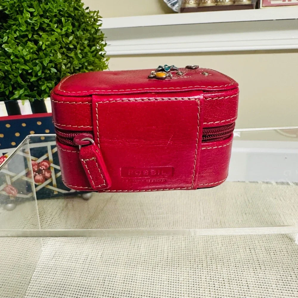 FOSSIL Small Zip Jewelry Organizer — in Magenta Leather - NEW